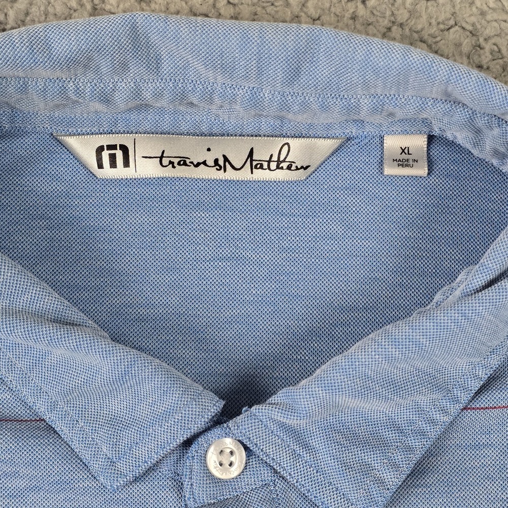Travis Mathew Performance Golf Polo Shirt Mens XL Blue Red Stripe Stretch - Picture 7 of 16